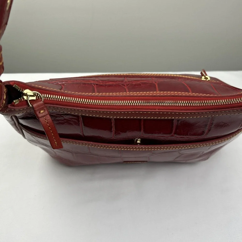 Dooney & Bourke Bag Collins Red Hobo Croc Embossed Leather 1C790 RD Purse